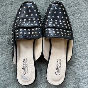 Catherine Malandrino Black Mules with Silver Studs